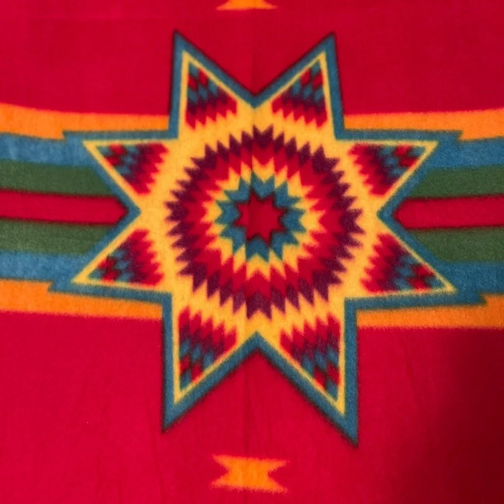 St. Libre Indian School MT 33” x 49” red Native American pattern throw blanket.